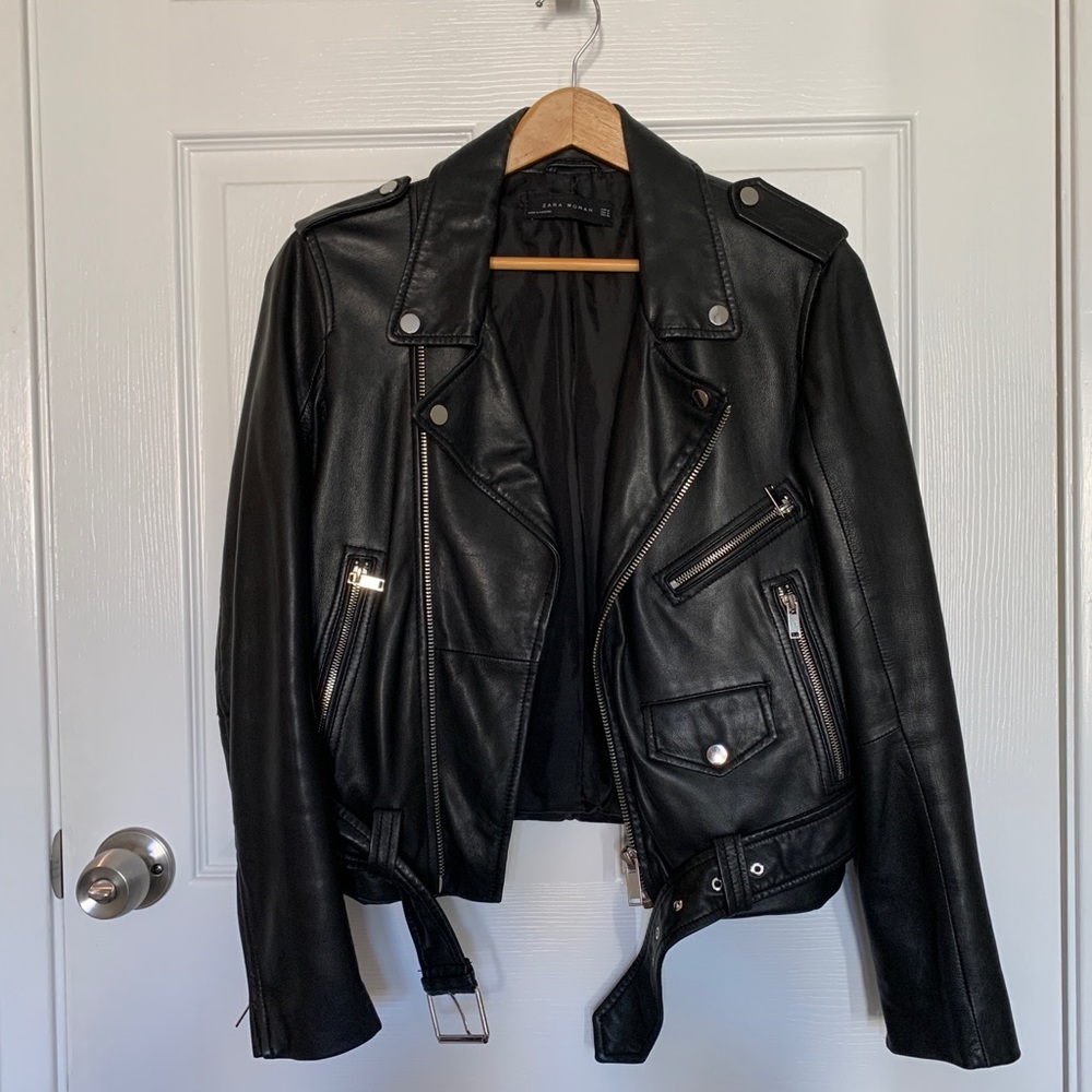 Zara Leather Moto Jacket Size M